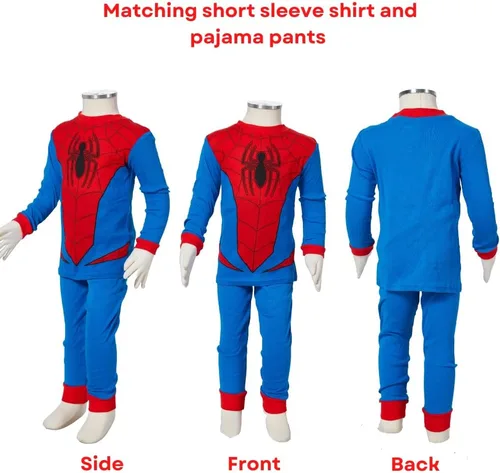 Vista 4 de Marvel Juego de pijama de Spiderman, ropa de dormir de 4 piezas para niños pequeños y niños pequeños, tallas 2T a 5T