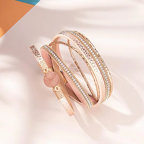 Vista 4 de Pulseras bohemias de cuero con cierre magnético para mujer, Cuero sintético