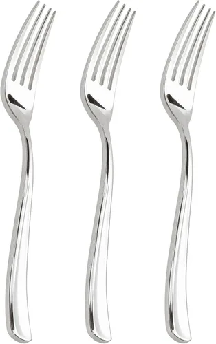 Vista 12 de WDF 100 tenedores de plástico dorado – Tenedores resistentes y duraderos desechables de 7.4 pulgadas – Elegantes tenedores dorados para postre
