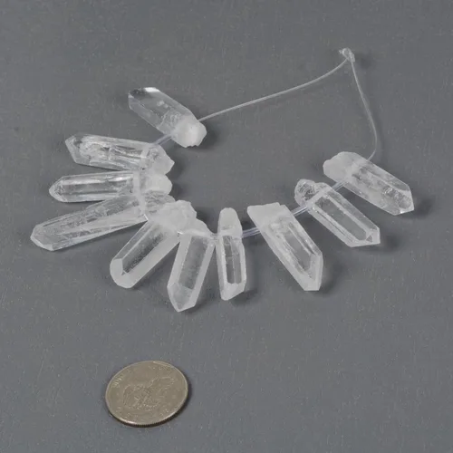 Vista 3 de Palillos de puntos facetados de cristal de roca de cuarzo transparente natural, 10 cuentas de piedras preciosas sueltas graduadas