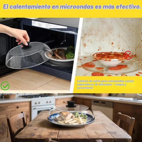 Vista 4 de Tapa de 10 Pulgadas de Vidrio para Microondas con Protección contra Salpicaduras para Alimentos con Alfombrilla de Silicona, Tapa de 10 Pulgadas