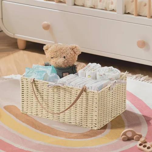 Vista 7 de HBlife Organizador Grande de Pañales para Bebé, Cestas de Almacenamiento de Cuerda de Papel Contenedor de Guardería con Divisor Extraíble