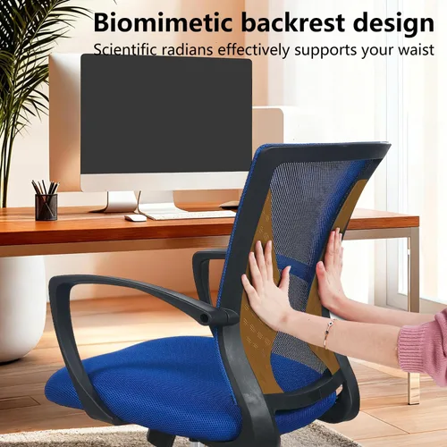 Vista 4 de PayLessHere Silla de oficina, silla de escritorio, silla de computadora, silla ergonómica, malla ejecutiva ajustable, respaldo medio con ruedas Azul