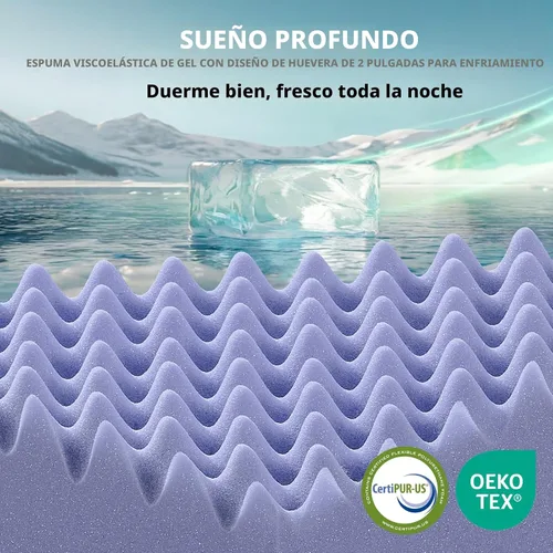 Vista 4 de Downluxe - Cubrecolchón de espuma viscoelástica de 4 pulgadas tamaño individual XL Pro de doble capa con 2 pulgadas de gel de enfriamiento