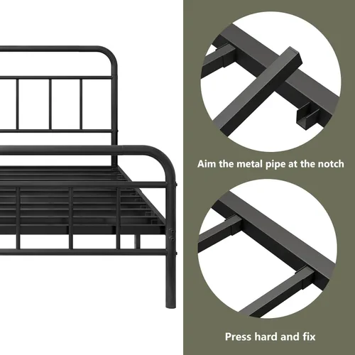 Vista 5 de Base de cama de metal de 14 pulgadas, marco de cama tamaño Queen con espacio de almacenamiento, base de colchón resistente y resistente, fácil