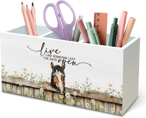 Vista 26 de DILSJ Organizador inspirador de 2 compartimentos para lápices, organizador para escritorio, amantes de los pollos regalos para mujeres, Live Like