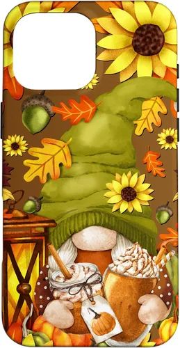 Vista 19 de iPhone 13 Pro Max Lindo gnomo de especias de calabaza con árbol de otoño hojas de otoño