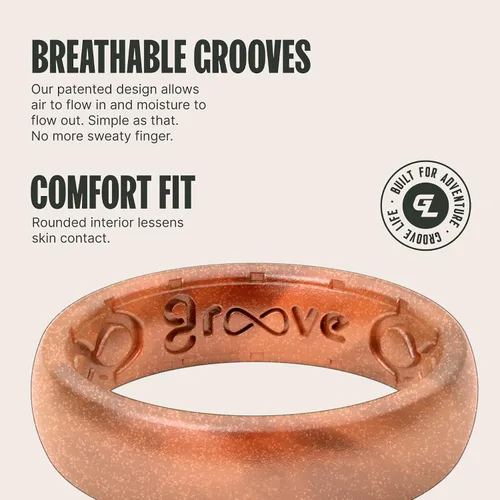 Vista 3 de Groove Life Anillo de boda de goma transpirable para mujer, diseño único, anillo de ajuste cómodo