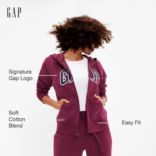 Vista 2 de GAP Sudadera con capucha y cremallera completa con logotipo para mujer