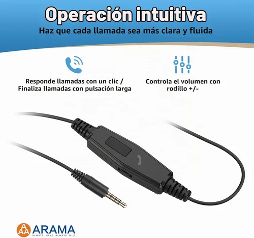 Vista 3 de Arama Auriculares para teléfono celular con micrófono, cable de 0.1 in