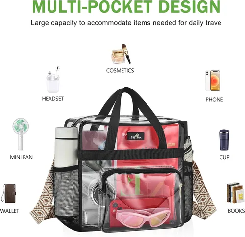 Vista 36 de MAY TREE Bolsa transparente para eventos en estadios de 12 x 6 x 12 pulgadas, bolsa de almuerzo transparente con correas reforzadas para trabajo