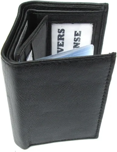 Vista 4 de Dangerous Threads Cartera de cuero negro para hombre Cordero clásico Trifold 731, Negro -, Classic