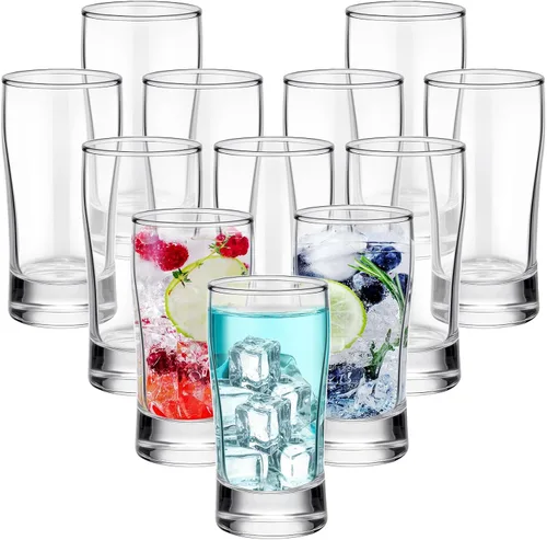 Vista 7 de Bokon 6 vasos de cerveza, tazas pequeñas de jugo, vasos de té helado, vasos de base pesada, vasos de vidrio transparente a granel para agua potable