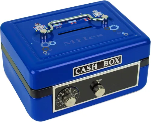 Vista 15 de Caja de efectivo azul personalizada para niños marinos y marinos (tren azul)