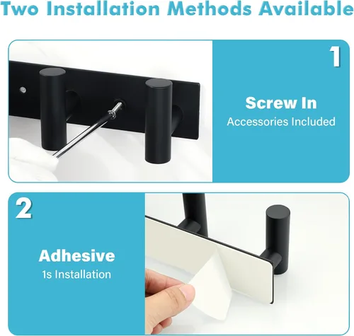 Vista 5 de Alise - Perchero negro para sombreros y abrigos con 3 ganchos para montaje en pared Self Adhesive or Wall Drilling,Wall Hooks for Hanging Robes