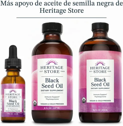Vista 5 de HERITAGE STORE Cápsulas líquidas de aceite de semilla negra de 650 mg, suplemento de aceite Nigella sativa con timoquinona, Omega 3 6 9