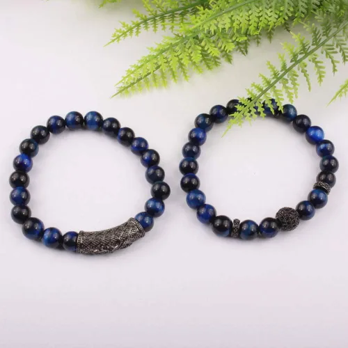 Vista 5 de BOMAIL - Pulsera elástica de piedras de ojo de tigre de 8 mm para mujeres y hombres