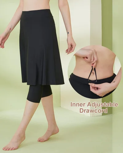 Vista 4 de HonourSex Falda de natación para mujer con leggings, falda de natación modesta con leggings, falda capri de natación