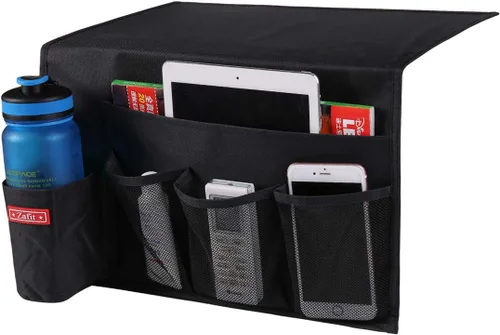 Vista 17 de Zafit Organizador de almacenamiento de mesita de noche, organizador de armario de mesa para mandos, teléfono, lentes (4 bolsillos, negro)