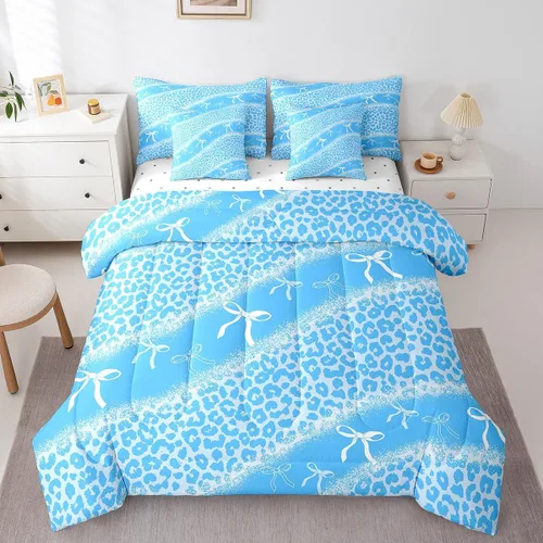 Vista 17 de Erosebridal Juego de edredón de 7 piezas con estampado de leopardo, tamaño Queen, juego de ropa de cama súper suave con estampado de guepardo, juego