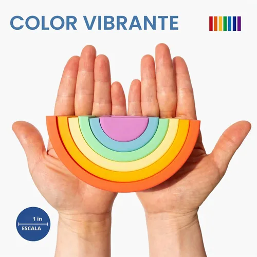 Vista 7 de BLUE GINKGO - Rompecabezas de silicona de arcoíris apilables - Rompecabezas de anidación arcoíris Montessori Juguete de apilar para niños y niños