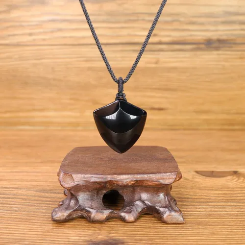 Vista 6 de COAI Collar de amuleto con colgante de obsidiana negra, Piedra, Obsidiana