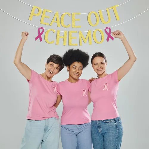 Vista 4 de Cartel de quimioterapia, decoraciones de fiesta de sobrevivientes de cáncer con purpurina dorada, sin cáncer, quimioterapia, pancarta