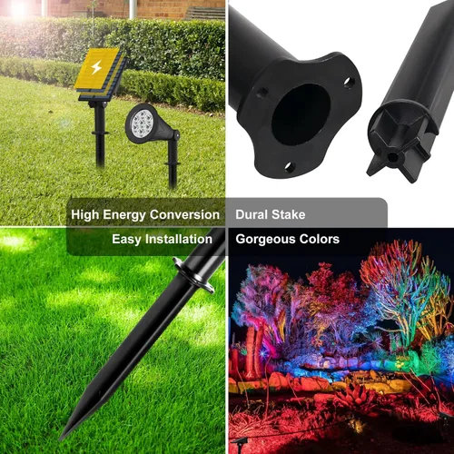 Vista 8 de T-SUNUS Paquete de 6 focos solares para paisajes que cambian de color, luces solares impermeables para exteriores, luz de estanque de jardín, luz