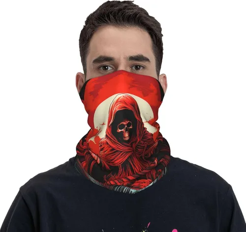 Vista 2 de HERRECX grim reaper angel skull demon skeleton red Neck Gaiter Face Cover Scarf Balaclava Bandana for Women Men Gaiter Mask for Motorcycle Cycling