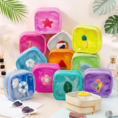 Vista 4 de Sumind Bolsa de maquillaje de parches de preppy a granel, bonita bolsa de regalo, bolsa de nailon para viajes, artículos de aseo cosméticos
