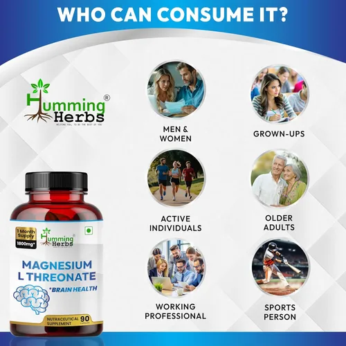 Vista 7 de Humming Herbs L-treonato de magnesio — 1,800 mg por porción (magnesio elemental 183 mg) — 90 cápsulas vegetarianas (30 porciones) — Apoyo