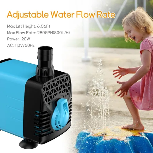 Vista 2 de POPOSOAP Bomba de agua sumergible, bomba de agua para acuario de 280 GPH, bomba de fuente ultra silenciosa, cable de alimentación de 3 núcleos