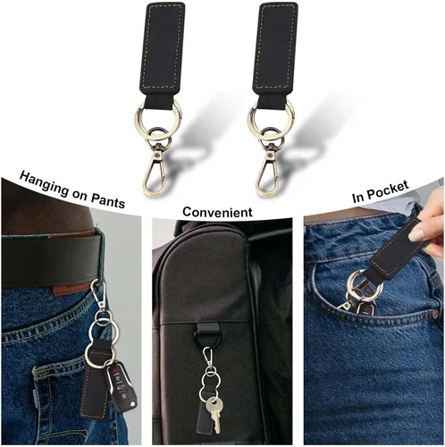 Vista 5 de 2 llaveros de cuero, doble anillo retro para llavero de automóvil, llavero universal de cuero, llavero de cuero, llavero colgante para hombres