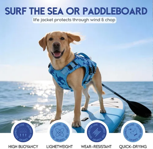 Vista 7 de ASENKU Chaleco salvavidas para perros, chaleco de natación para perros de alta flotación con asas de rescate para perros pequeños, medianos