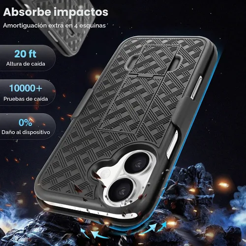 Vista 2 de Fingic Funda para iPhone 17, iPhone 17 con clip para cinturón, carcasa delgada combinada con funda giratoria de soporte, resistente a prueba