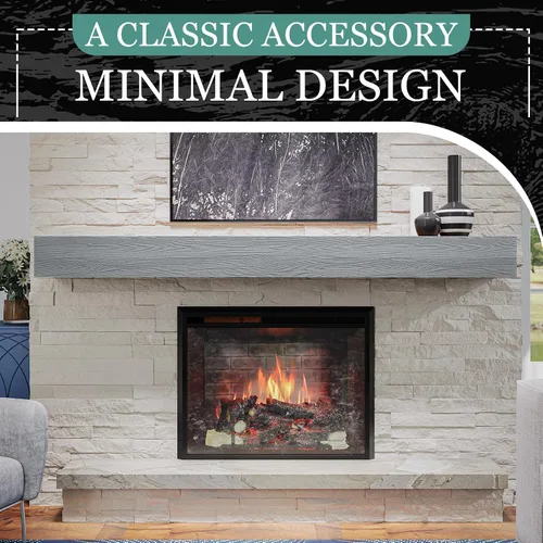 Vista 3 de Mantel para chimenea de 48 pulgadas, estante flotante con acabado rústico, estante de pared de madera con soporte invisible resistente