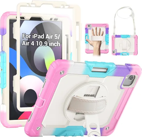 Vista 24 de SEYMAC Funda para iPad Air de 5ª/4ª generación de 10.9 pulgadas, Funda Protectora de Cuerpo Completo Resistente a Golpes con Protector de Pantalla