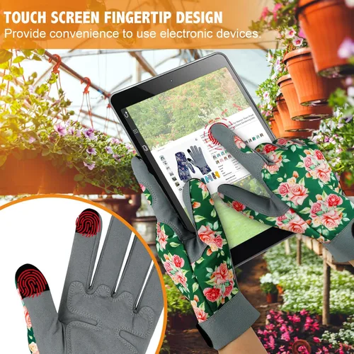 Vista 5 de Guantes de jardinería para mujer, de cuero resistente, a prueba de espinas, guantes de trabajo para mujer