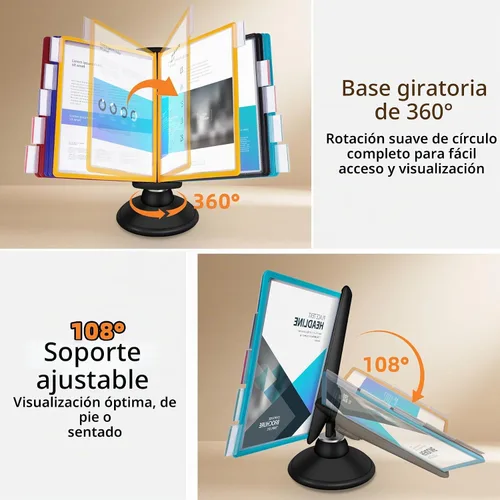 Vista 3 de Antner Sistema de referencia y visualización de escritorio de 10 bolsillos con base ajustable de 360°, organizador de referencia de escritorio