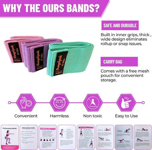 Vista 8 de Bandas de resistencia: bandas de entrenamiento de primera calidad para mujeres y hombres, juego de 3 bandas elásticas para glúteos, piernas, pilates