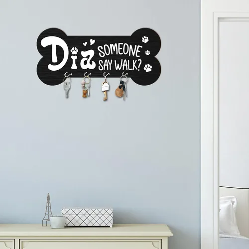 Vista 5 de Llavero de madera con 4 ganchos – Did Someone Say Walk Dog Organizador de llaves decorativo para pared – Casa Oficina Cocina Pasillo Entrada