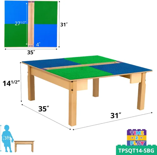 Vista 2 de Time-2-Play - Mesa de juego para niños, compatible con ladrillos Lego, madera contrachapada de abedul extra resistente, 35 pulgadas de ancho x 31