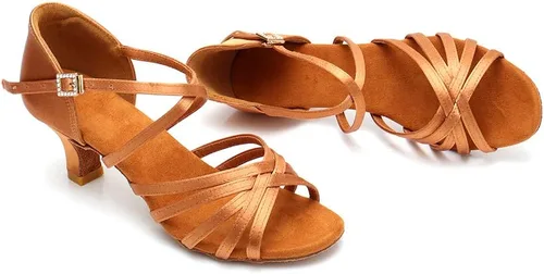 Vista 2 de Zapatos de baile latino para mujer, de satén, profesional, para sala de baile, salsa, práctica, rendimiento
