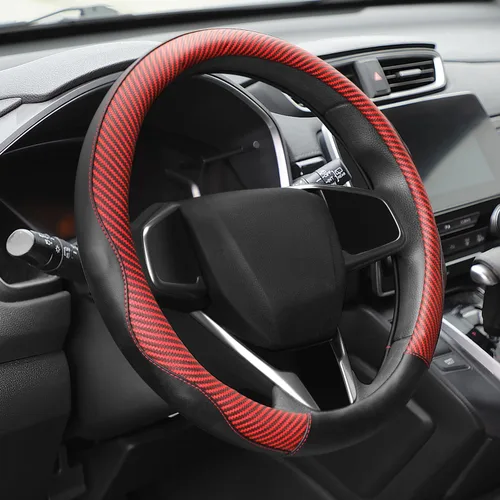 Vista 13 de Funda para volante de Auto Dynasty, protector de volante de auto de cuero de microfibra transpirable con patrón de agarre antideslizante, forro