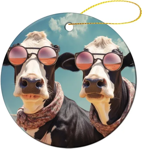 Vista 15 de Adorno navideño de caballos de granja, regalo para amantes de los caballos, de porcelana de doble cara, adorno de 3 pulgadas para árbol de Navidad