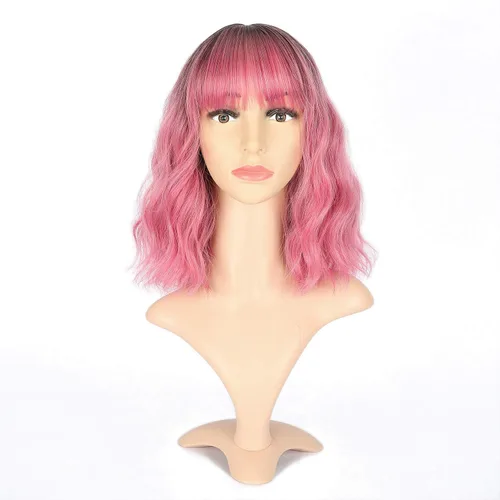 Vista 12 de VCKOVCKO - Peluca de cabello castaño claro rizada con flequillo de aire, onda natural rizada, peluca corta estilo Bob para mujer, longitud hasta