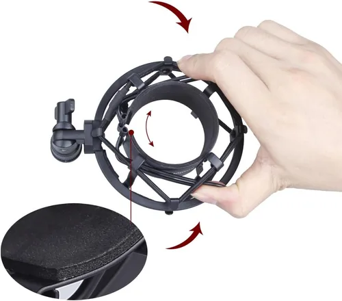 Vista 4 de Montaje universal de impacto para micrófono, 50 mm, para micrófono condensador de 48 mm a 54 mm, por Koolertron, Negro