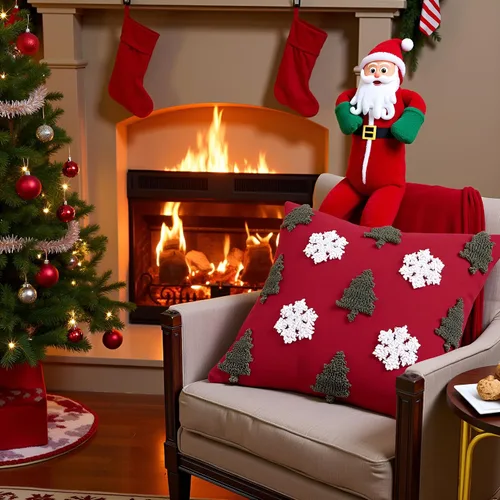Vista 8 de Juego de 2 fundas de almohada acolchadas de Navidad de 20 x 20 pulgadas, árbol de Navidad rojo con copo de nieve, funda de almohada para fiesta