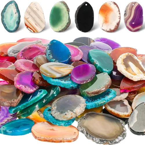 Vista 8 de Nuenen 50 piezas de rebanadas de cristales de ágata a granel pulidos, rebanadas irregulares para mesa de luz, cristales curativos, piedras de geoda