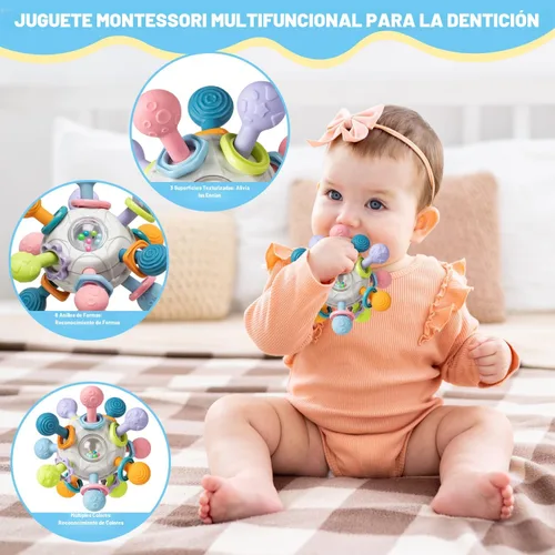 Vista 4 de Juguetes para bebés de 6 a 12 meses, juguetes Montessori 6 en 1 para niños de 1 año, juguete sensorial suave para dentición, tazas y bloques